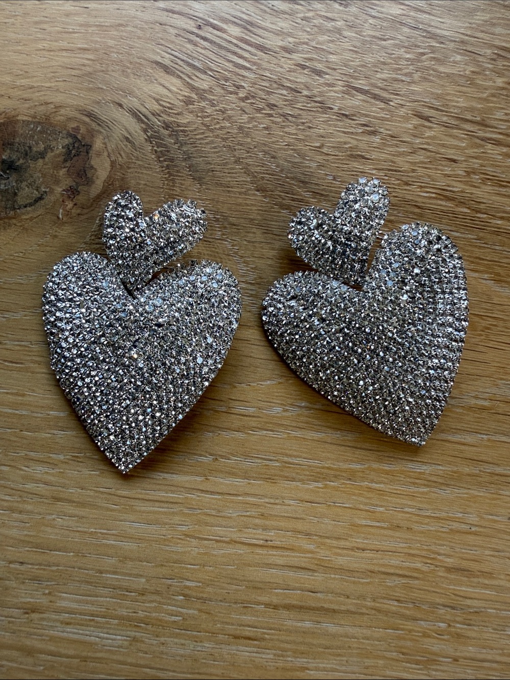 Vici Silver Crystal Double Heart Drop Earrings